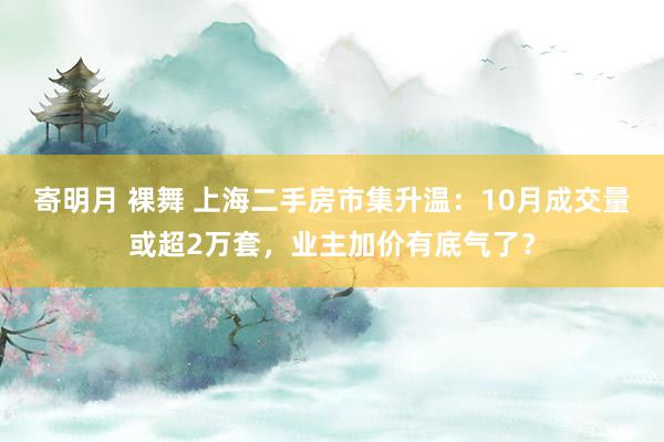 寄明月 裸舞 上海二手房市集升温：10月成交量或超2万套，业主加价有底气了？