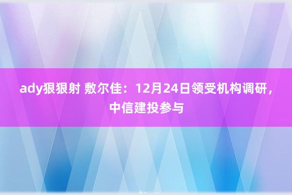 ady狠狠射 敷尔佳：12月24日领受机构调研，中信建投参与