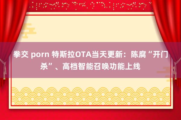 拳交 porn 特斯拉OTA当天更新：陈腐“开门杀”、高档智能召唤功能上线