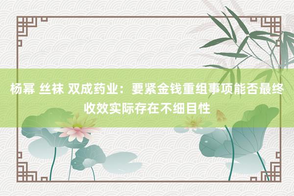 杨幂 丝袜 双成药业：要紧金钱重组事项能否最终收效实际存在不细目性